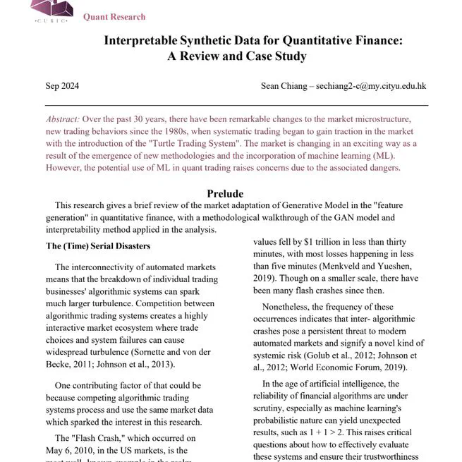 Interpretable Synthetic Data for Quantitative Finance: A Review and Case Study